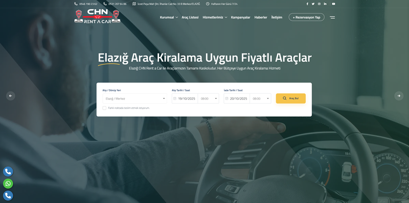 Elazığ Araç Kiralama Web Sitemiz Sizlere Daha İyi Hizmet İçin Yayınlandı !